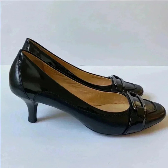 Cole Haan Leather Buckle Black Kitten Heels Old Money Officewear Size 9 1/2B - Picture 4 of 7